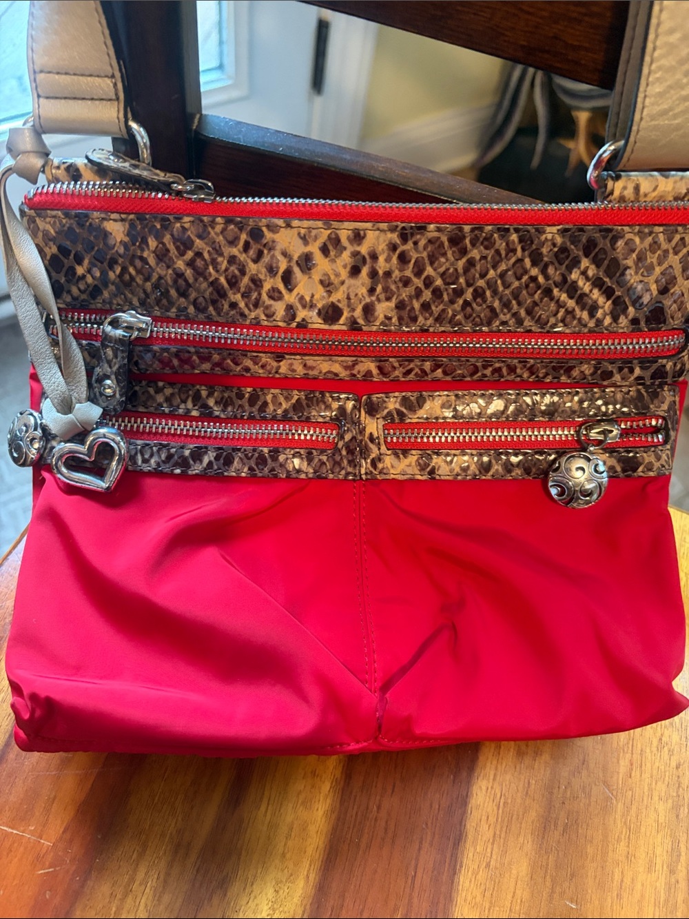 Brighton Red x body nylon bag with Snakeskin Trim -
